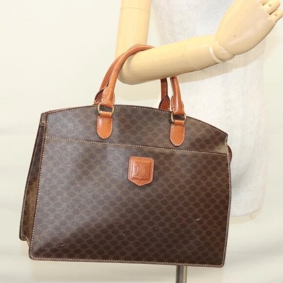 CELINE Macadam Canvas Hand Bag PVC Leather Brown Gold Auth hk2512 - Picture 14 of 16